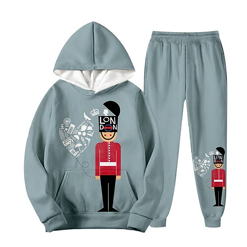 

Kids Boys Hoodie Pants HoodieSet Clothing Set 2 Pieces Long Sleeve White Blue Cartoon Letter Print Outdoor Street Sports Cool 3-12 Years