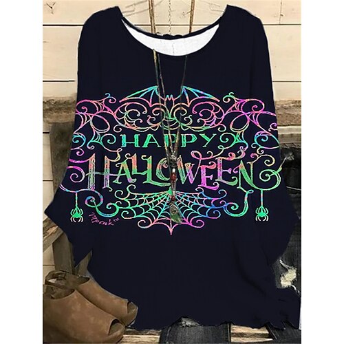

Women's Plus Size Tops Blouse Shirt Cat Letter Print Long Sleeve Crewneck Casual Halloween Halloween Daily Polyester Fall Winter Green Orange