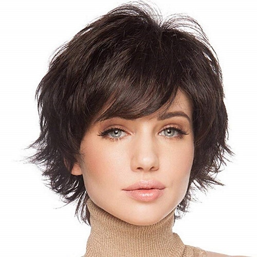 

Synthetic Wig Natural Wave Layered Haircut Machine Made Wig 8 inch Synthetic Hair Women's Adjustable Color GradientHigh Quality White Brown