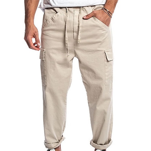 

Men's Cargo Pants Trousers Work Pants Casual Pants Drawstring Elastic Waist Multi Pocket Solid Colored Comfort Soft Daily Classic Style Casual Dark Khaki Micro-elastic / Elasticity