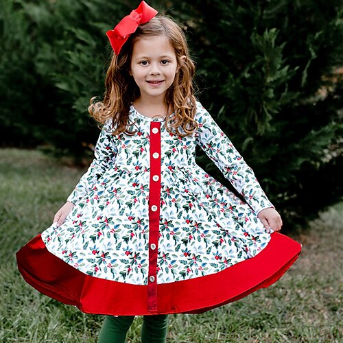 

Kids Girls' Dress Floral Shift Dress Above Knee Dress Daily Print Long Sleeve Cute Dress 3-10 Years Winter Red