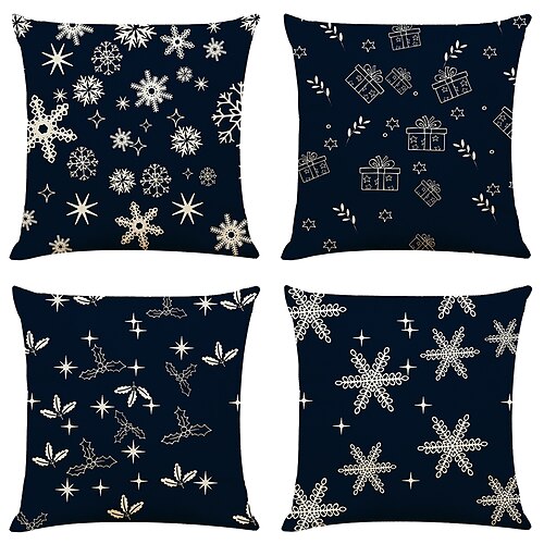 

Christmas Party Double Side Throw Pillow Cover 4PC Snowflakes Soft Decorative Square Cushion Case Pillowcase for Bedroom Livingroom Sofa Couch Chair Superior Quality Machine Washable