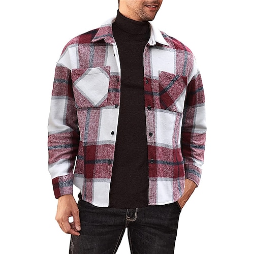 

Men's Flannel Shirt Shirt Jacket Shacket Shirt Plaid / Check Lattice Tartan Turndown Green Yellow Red Gray Daily Holiday Long Sleeve Button-Down Clothing Apparel Simple Casual Comfortable Pocket