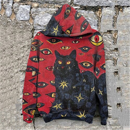 

Men's Unisex Pullover Hoodie Sweatshirt Red Hooded Cat Graphic Prints Print Daily Sports 3D Print Streetwear Designer Casual Spring & Fall Clothing Apparel Hoodies Sweatshirts Long Sleeve