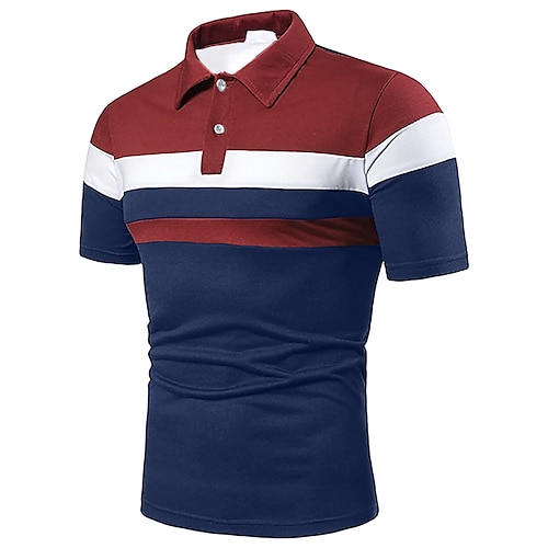 

Men's Golf Shirt Tennis Shirt Simple Collar Shirt Collar Sports & Outdoor Causal Patchwork Short Sleeve Tops Cotton Casual Daily Casual / Sporty Light gray Red Navy Blue/Summer