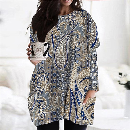 

Women's Plus Size Casual Dress Floral Round Neck Long Sleeve Fall Winter Casual Short Mini Dress Causal Daily Dress