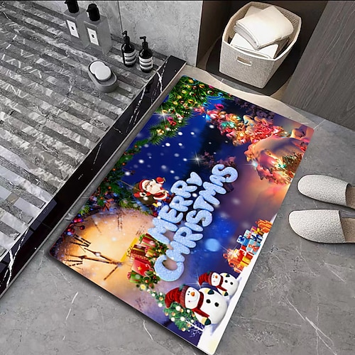 

Christmas Bath Mat Diatomaceous Earth Super Absorbent Toilet Door Quick-Drying Foot Mat Entry Door Mat Christmas Decor Non-Slip Mat