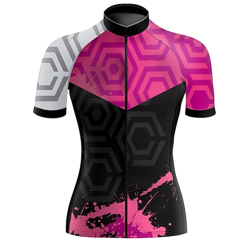 

21Grams Women's Cycling Jersey Short Sleeve Bike Top with 3 Rear Pockets Mountain Bike MTB Road Bike Cycling Breathable Quick Dry Moisture Wicking Reflective Strips Rose Red Geometic Polyester Spandex