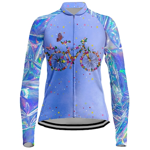 

21Grams Women's Cycling Jersey Long Sleeve Bike Top with 3 Rear Pockets Mountain Bike MTB Road Bike Cycling Breathable Quick Dry Moisture Wicking Reflective Strips Blue Floral Botanical Polyester