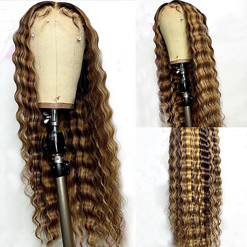 

Unprocessed Virgin Hair 13x4 Lace Front Wig Middle Part Brazilian Hair Deep Wave Multi-color Wig 130% 150% Density with Baby Hair Highlighted / Balayage Hair 100% Virgin Glueless Pre-Plucked For wigs
