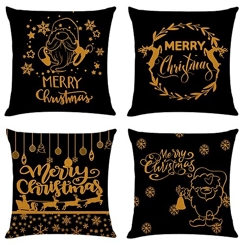 

Christmas Party Double Side Throw Pillow Cover 4PC Gold Wreath Noel Soft Decorative Square Cushion Pillowcase for Bedroom Livingroom Sofa Couch Chair Machine Washable