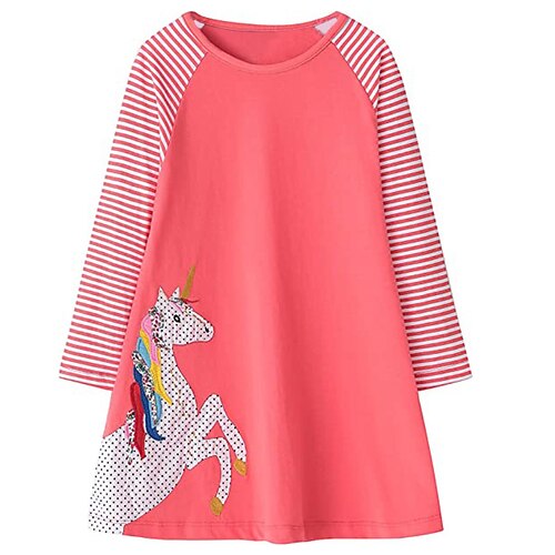 

Kids Girls' Dress Animal Swing Dress Above Knee Dress Daily Print Long Sleeve Cute Dress 3-10 Years Winter Pink Navy Blue