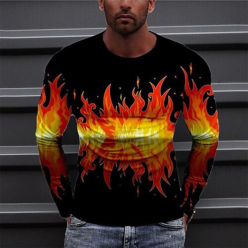 

Men's Unisex T shirt Tee Graphic Prints Flame Crew Neck Orange 3D Print Outdoor Street Long Sleeve Print Clothing Apparel Basic Sports Designer Casual