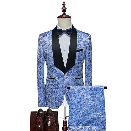 

White Black Purple Men's Wedding Tuxedos 2 Piece Shawl Collar Graphic Standard Fit Single Breasted One-button 2022