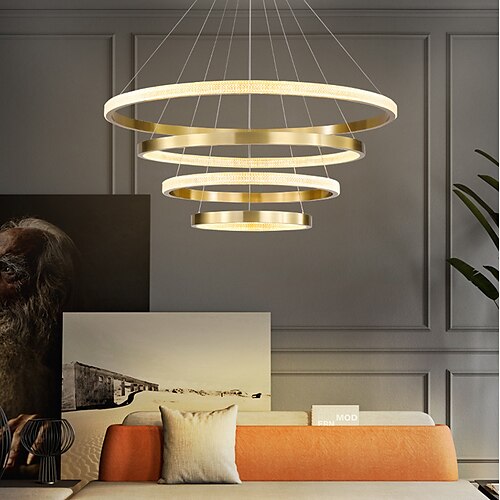 

led pendel ring cirkel design 3/4 ringe 20/40/60/80 cm justerbar akryl moderne lysekroner 3000k moderne moderne stil køkken spisestue hjemme bar lys 110-240v varm hvid