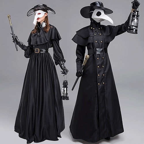 

Plague Doctor Plus Size Punk & Gothic Steampunk 17th Century Coat Trench Coat Outerwear Men's Rivet Costume Vintage Cosplay Halloween Masquerade Long Sleeve Sheath / Column Gloves / Mask / Hat / Mask
