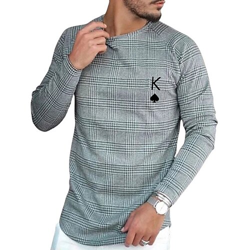 

Men's Unisex T shirt Tee Graphic Prints Tartan Crew Neck Gray Long Sleeve 3D Print Outdoor Street Print Tops Sports Casual Classic Big and Tall / Spring / Fall