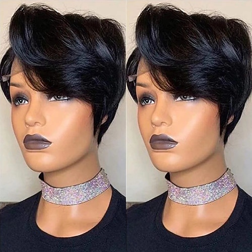 

Short Bob Natural Color Straight Human Wigs With Bangs Brazilian Virgin Hair Pixie Cut Wig Cheap Human Hair Wig For Black Women