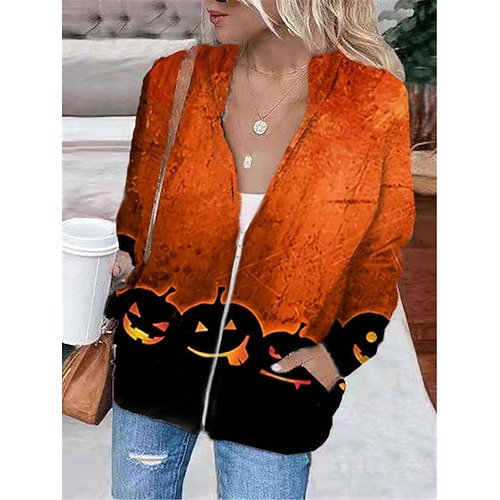 

Women's Hoodie Jacket Warm Breathable Outdoor Halloween Daily Wear Going out Zipper Pocket Print Zipper Hoodie Vintage Sports Comfortable Street Style Letter Regular Fit Outerwear Long Sleeve Winter