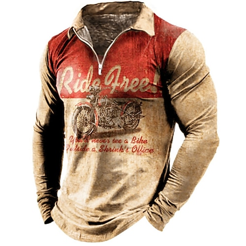 

Men's Collar Polo Shirt Golf Shirt Letter Turndown Khaki 3D Print Outdoor Street Long Sleeve Zipper Print Clothing Apparel Fashion Designer Casual Breathable