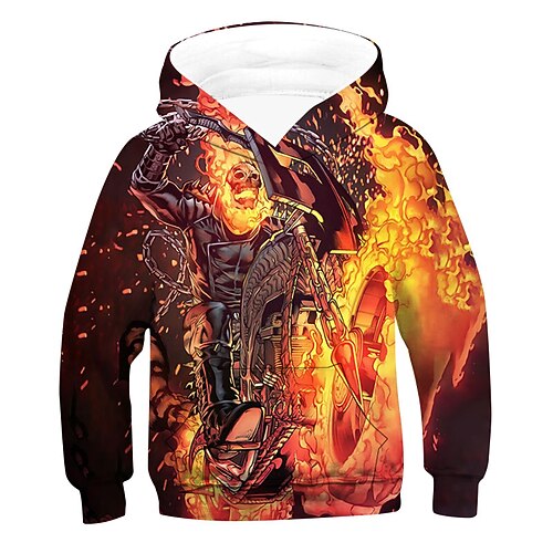 

Kids Boys Halloween Hoodie Graphic Outdoor 3D Print Long Sleeve Pocket Fashion 3-12 Years Winter Orange