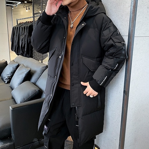

Men's Puffer Jacket Winter Jacket Quilted Jacket Winter Coat Parka Warm Work Daily Wear Pure Color Outerwear Clothing Apparel Casual Casual Daily Black Yellow