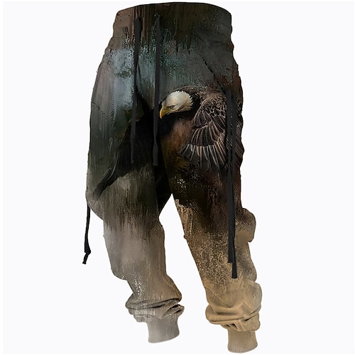 

Men's Sweatpants Joggers Trousers Drawstring Elastic Waist Ribbon Graphic Prints Eagle Comfort Breathable Sports Outdoor Casual Daily Cotton Blend Terry Streetwear Designer Brown Micro-elastic