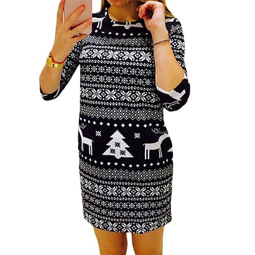 

Women's Casual Dress T Shirt Dress Tee Dress Short Mini Dress Black Red Half Sleeve Elk Christmas Tree Snowflake Print Fall Winter Crew Neck Fashion Modern 2022 S M L XL XXL
