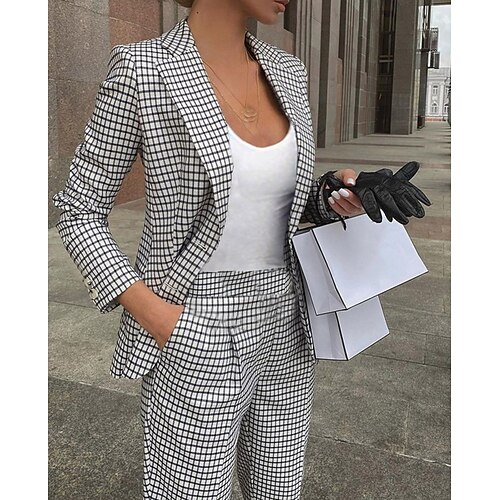 

Women's Suits Daily Holiday Spring Summer Regular Coat Regular Fit Breathable Stylish Casual Jacket Long Sleeve Stripes and Plaid Stylish White