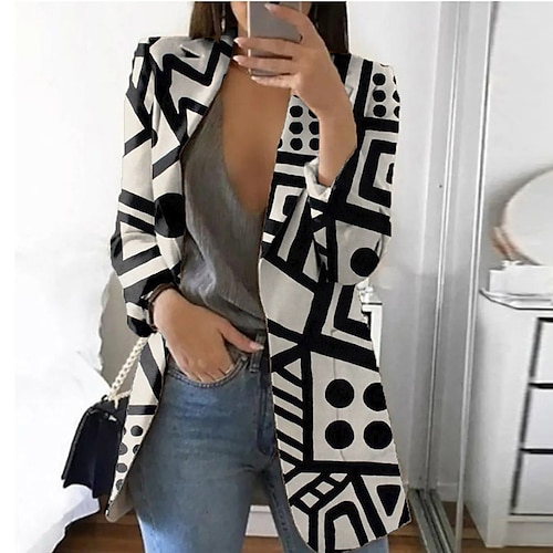 

Women's Blazer Breathable Comfortable Office Work Office / Career Vacation Print Open Front Turndown OL Style Elegant Modern Office / career Geometric Regular Fit Outerwear Long Sleeve Winter Fall