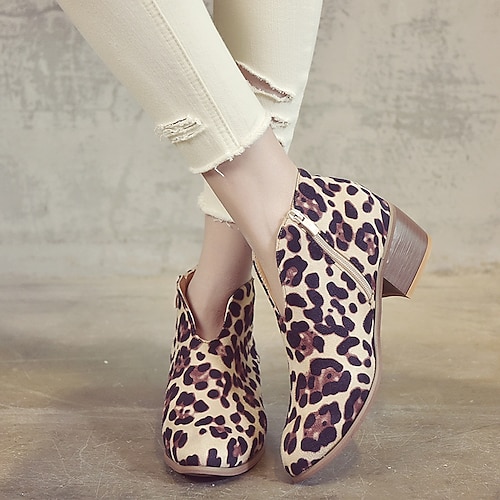 

Mulheres Botas Tamanhos Grandes Ao ar livre Diário Botas Botas Tornozelo Salto Robusto Dedo Apontado Elegante Minimalismo Sintéticos zíper Leopardo Cor Sólida Leopardo Preto Vermelho