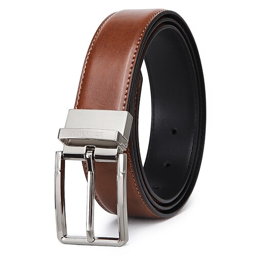 

Men's Unisex Leather Belt Genuine Leather Cowhide Prong Buckle Plain Casual Cowboy Gift Daily Dark Gray Silver