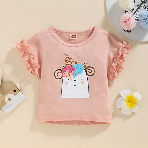 

Kids Girls' T shirt Cartoon Daily Short Sleeve Cute Cotton 3-6 Years Summer Pink