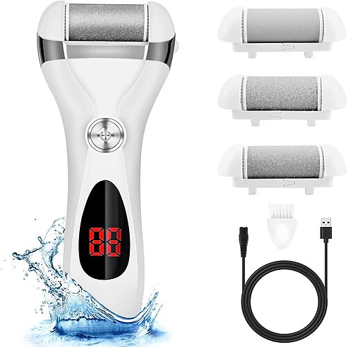 

Electric Foot Callus Remover Kit Elmchee Rechargeable Pedicure Tools Foot Care Feet File with 3 Roller Heads2 SpeedBattery Display for Remove Cracked Heels Calluses and Dead Skin(Black)