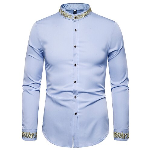 

Men's Prom Shirt Graphic Floral Classic Collar Blue Wine Navy Blue Light Blue White Wedding Party Clothing Apparel Fashion Formal