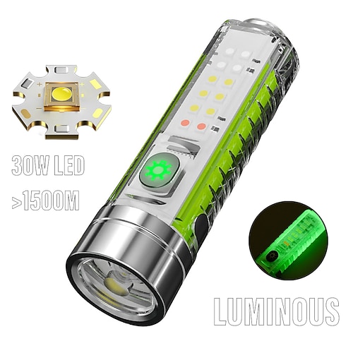 

LED Flashlight Outdoor Camping Light Super Bright with White/Red/Blue/Purple Side Light and Strong Magnets 30W LED Wick Lighting for 1500 Meters Shustar