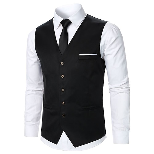 

Men's Vest Formal Office Casual Spring Fall Short Coat Regular Fit Warm Formal Style Casual Casual Daily Jacket Sleeveless non-printing Jigsaw Slim Fit Black