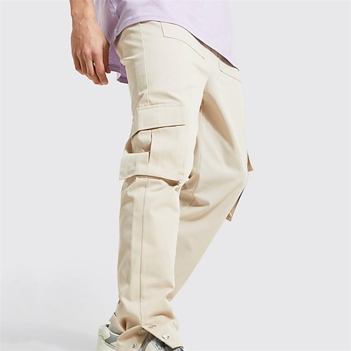 

Men's Cargo Pants Trousers Work Pants Multi Pocket Solid Color Comfort Breathable Casual Daily Streetwear Cotton Blend Sports Fashion Beige Micro-elastic