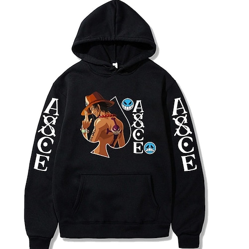 

One Piece Portgas D. Ace Hattetrøje Anime Tegneserie Anime Frontlomme Grafisk Hattetrøje Til Herre Dame Unisex Voksne Varmstempling 100% Polyester