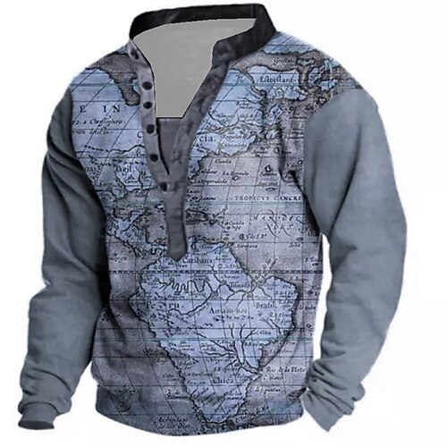 

Men's Unisex Sweatshirt Pullover Button Up Hoodie Map Graphic Prints Print Casual Daily Sports 3D Print Streetwear Designer Casual Hoodies Sweatshirts Long Sleeve Green Blue