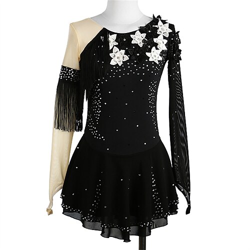 

Figure Skating Dress Women's Girls' Ice Skating Dress Black Thumbhole Spandex High Elasticity Training Competition Skating Wear Handmade Crystal / Rhinestone Long Sleeve Ice Skating Figure Skating