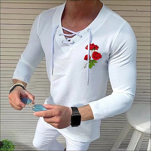 

Homens Camisa Social camisa de verão Camisa de grife Preto Branco Amarelo Rosa Azul 3/4 de Manga Rosa Tecido Decote V Ao ar livre Rua Com Cordão Roupa Moda Casual Respirável