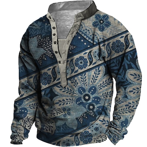 

Men's Unisex Sweatshirt Pullover Button Up Hoodie Blue Standing Collar Graphic Prints Flower Print Casual Daily Sports 3D Print Streetwear Designer Casual Spring & Fall Clothing Apparel Hoodies