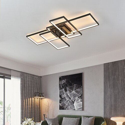 

Modern Ceiling Light, 4-Light 80 cm Dimmable LED Ceiling Lamp Black Square Acrylic Flush Mount Ceiling Lights Fixture for Bedroom Living Room Kitchen Office 31.5inch