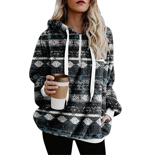 

Women's Hoodie Sweatshirt Active Ethnic Green Blue Red Geometric Casual Hoodie Long Sleeve S M L XL 2XL 3XL / Winter