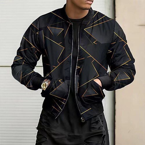 

Men Sherpa jacket Casual Outdoor clothing Daily Wear Fall Winter Regular Coat Regular Fit Thermal Warm Waterproof Windproof Warm Windbreaker Jacket Long Sleeve 3D Print Geometric Pattern Embroidered