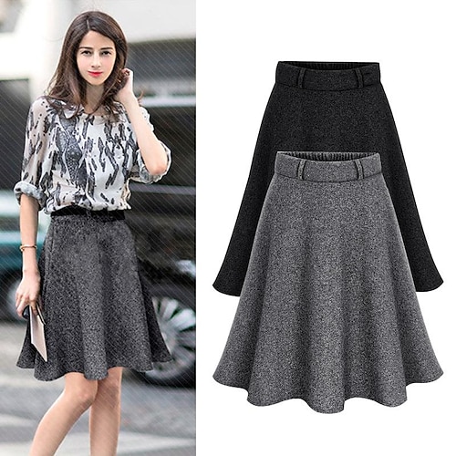 

Women's Skirt Swing Knee-length Woolen Drak grey Black Skirts Autumn / Fall Fashion Casual Daily Weekend M L XL / Loose Fit