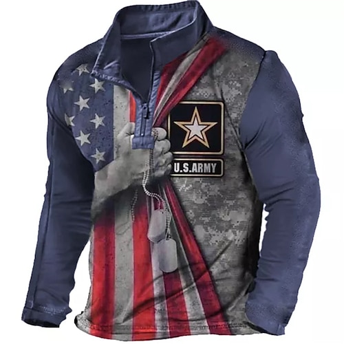 

Men's Unisex Zip Up Sweatshirt Pullover Quarter Zipper Sweatshirt Blue Half Zip Graphic Prints National Flag Zipper Print Daily Sports 3D Print Designer Casual Big and Tall Spring & Fall Clothing