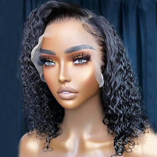 

Unprocessed Virgin Hair 13x4 Lace Front Wig Bob Short Bob Brazilian Hair Curly Black Wig 130% 150% Density 100% Virgin Glueless With Bleached Knots Pre-Plucked For wigs for black women Short Human