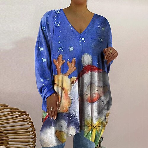 

Women's Plus Size Tops T shirt Tee Floral Butterfly Print Long Sleeve V Neck Casual Festival Christmas Christmas Going out Cotton Spandex Jersey Fall Winter Blue Purple